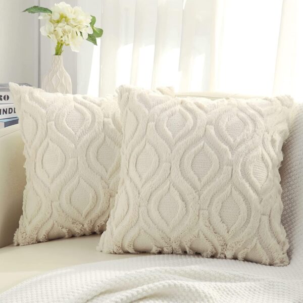Limited time deals 25%off Soft Plush Faux Wool Beige Couch Pillow Covers,