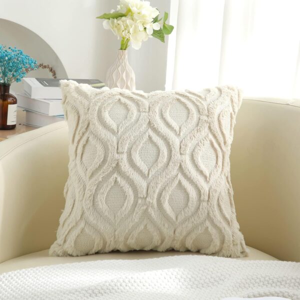 Limited time deals 25%off Soft Plush Faux Wool Beige Couch Pillow Covers, - Image 2