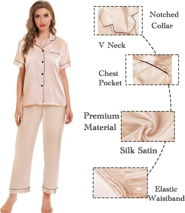 Limited time deals 19%off SWOMOG Womens Silk Satin Pajamas Sets 4pcs - Image 2
