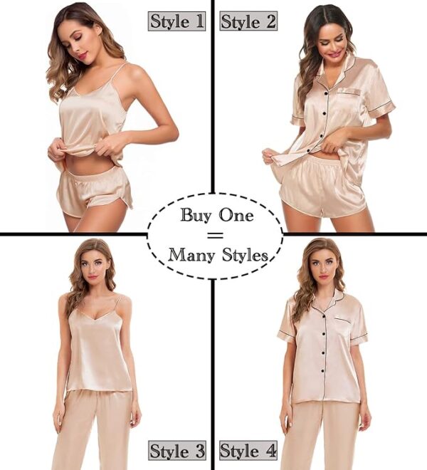 Limited time deals 19%off SWOMOG Womens Silk Satin Pajamas Sets 4pcs - Image 3