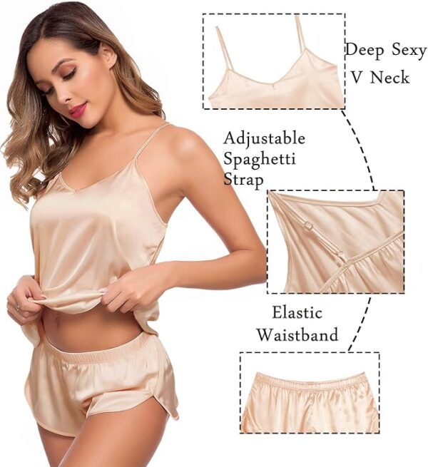 Limited time deals 19%off SWOMOG Womens Silk Satin Pajamas Sets 4pcs - Image 4
