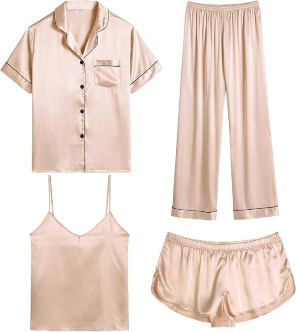 Limited time deals 19%off SWOMOG Womens Silk Satin Pajamas Sets 4pcs